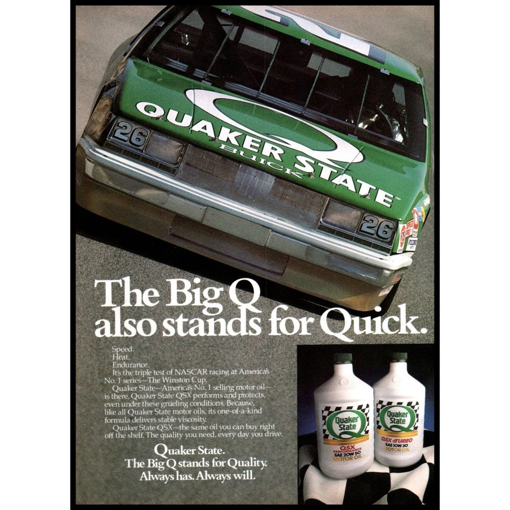 1986 Quaker State Motor Oil NASCAR Race Car Vintage Print Ad Wall Art Photo